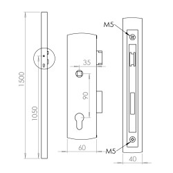 Profil 60x40x2mm H-1500mm so zámkom ZM90/50H, ľavý Profil 60x40x2mm H-1500mm so zámkom ZM90/50H, ľavý